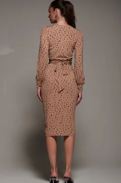 Jolie Moi Office Wear|Jersey Dresses-Long Sleeve Jersey Midi Dress, Black Spot