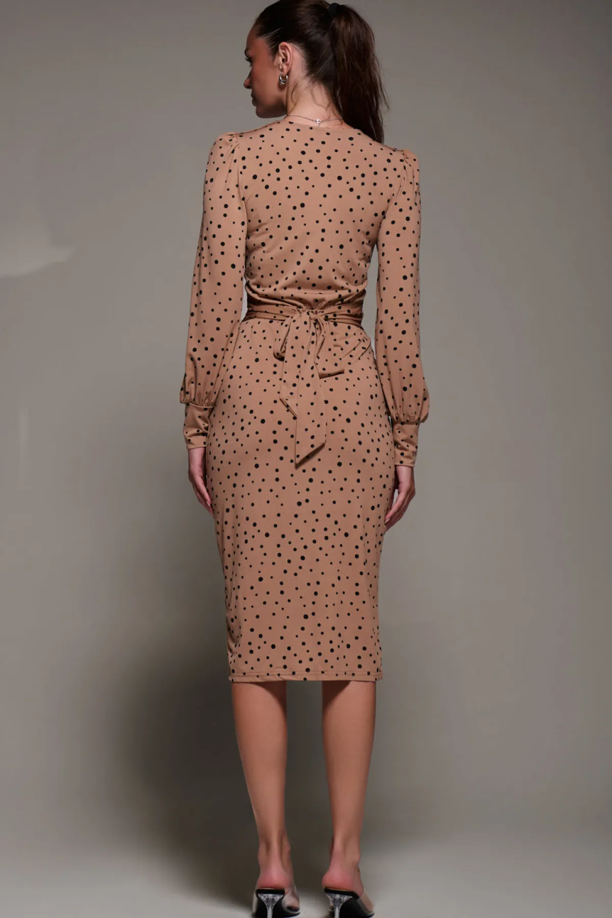 Jolie Moi Office Wear|Jersey Dresses-Long Sleeve Jersey Midi Dress, Black Spot