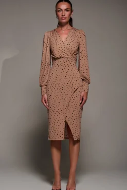 Jolie Moi Office Wear|Jersey Dresses-Long Sleeve Jersey Midi Dress, Black Spot