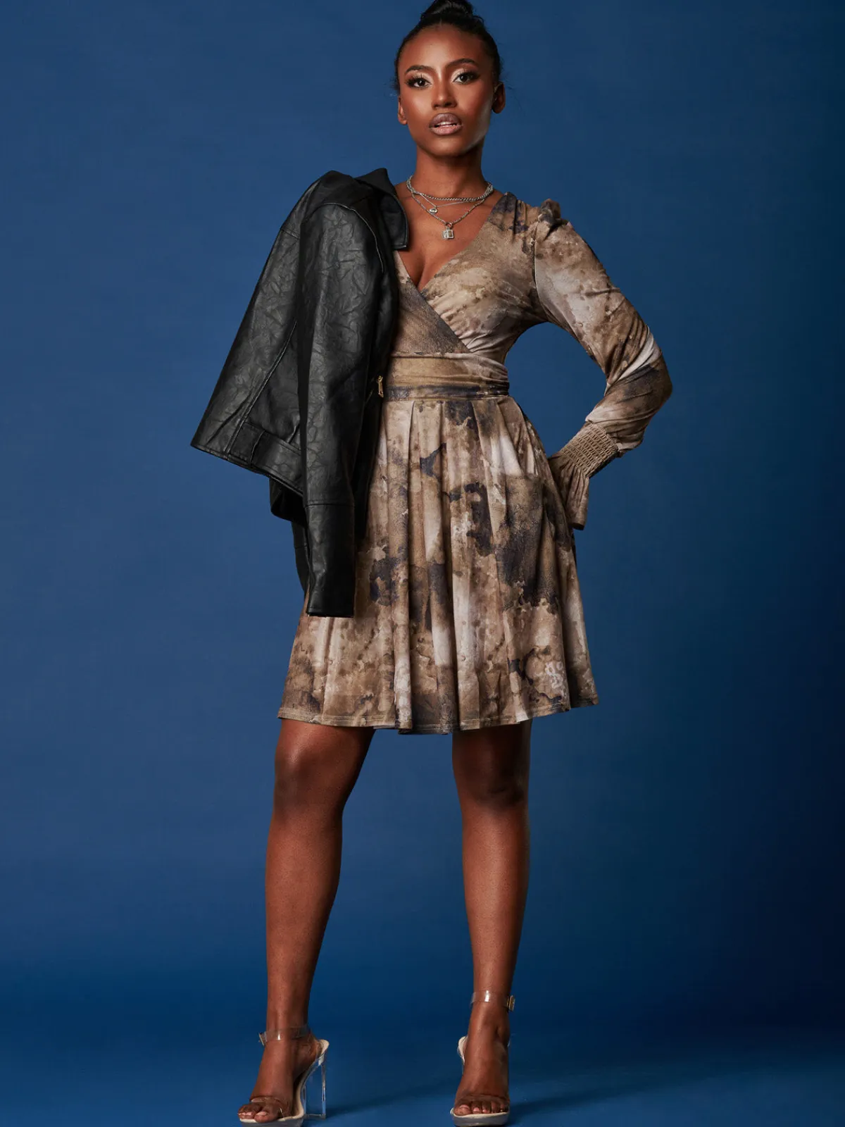 Jolie Moi Occasion Dresses|Jersey Dresses-Long Sleeve Mesh Skater Dress, Abstract Multi