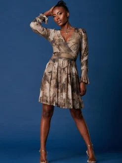 Jolie Moi Occasion Dresses|Jersey Dresses-Long Sleeve Mesh Skater Dress, Abstract Multi