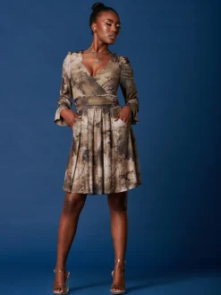 Jolie Moi Occasion Dresses|Jersey Dresses-Long Sleeve Mesh Skater Dress, Abstract Multi