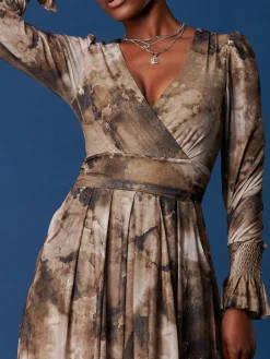 Jolie Moi Occasion Dresses|Jersey Dresses-Long Sleeve Mesh Skater Dress, Abstract Multi