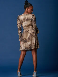Jolie Moi Occasion Dresses|Jersey Dresses-Long Sleeve Mesh Skater Dress, Abstract Multi