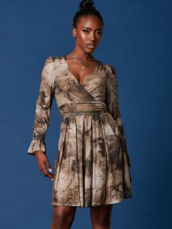Jolie Moi Occasion Dresses|Jersey Dresses-Long Sleeve Mesh Skater Dress, Abstract Multi