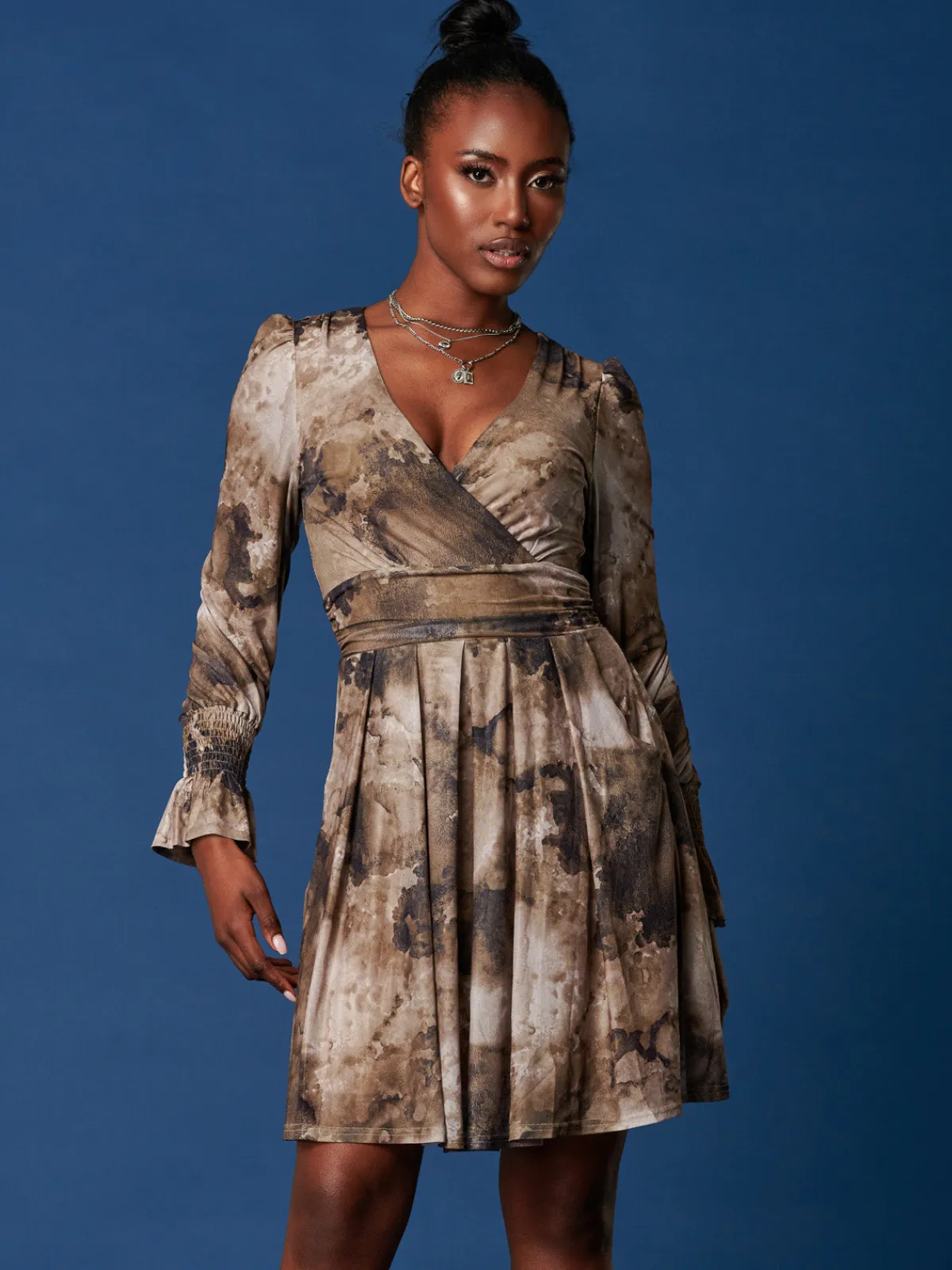 Jolie Moi Occasion Dresses|Jersey Dresses-Long Sleeve Mesh Skater Dress, Abstract Multi