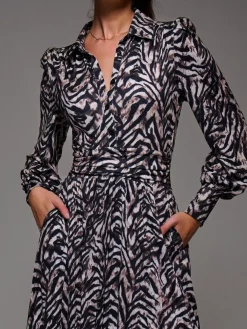 Jolie Moi Occasion Dresses|Jersey Dresses-Long Sleeve Pleated Jersey Maxi Dress, Black Multi