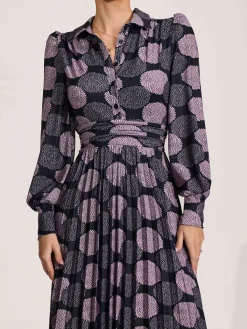 Jolie Moi Occasion Dresses|Jersey Dresses-Long Sleeve Pleated Jersey Maxi Dress, Purple Multi