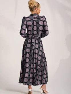 Jolie Moi Occasion Dresses|Jersey Dresses-Long Sleeve Pleated Jersey Maxi Dress, Purple Multi
