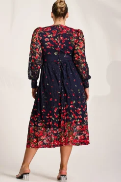 Jolie Moi Occasion Dresses|Floral Dresses-Long Sleeve Printed Lace Maxi Dress, Red Floral