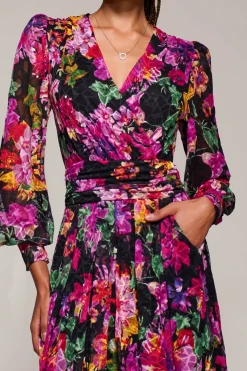 Jolie Moi Occasion Dresses|Floral Dresses- Long Sleeve Printed Lace Midaxi Dress Purple Floral