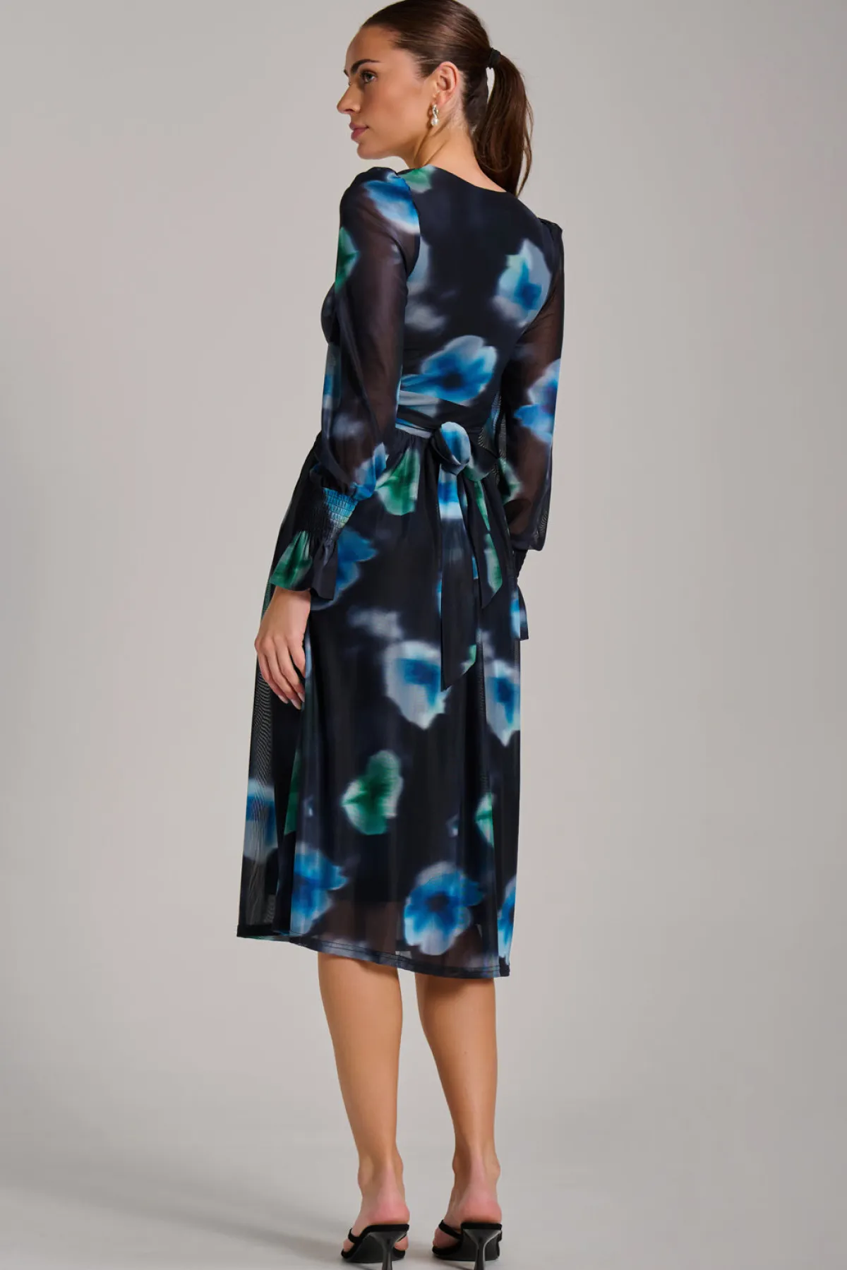 Jolie Moi Occasion Dresses|Floral Dresses-Long Sleeve Printed Mesh Midi Dress, Floral Multi