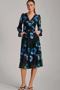 Jolie Moi Occasion Dresses|Floral Dresses-Long Sleeve Printed Mesh Midi Dress, Floral Multi