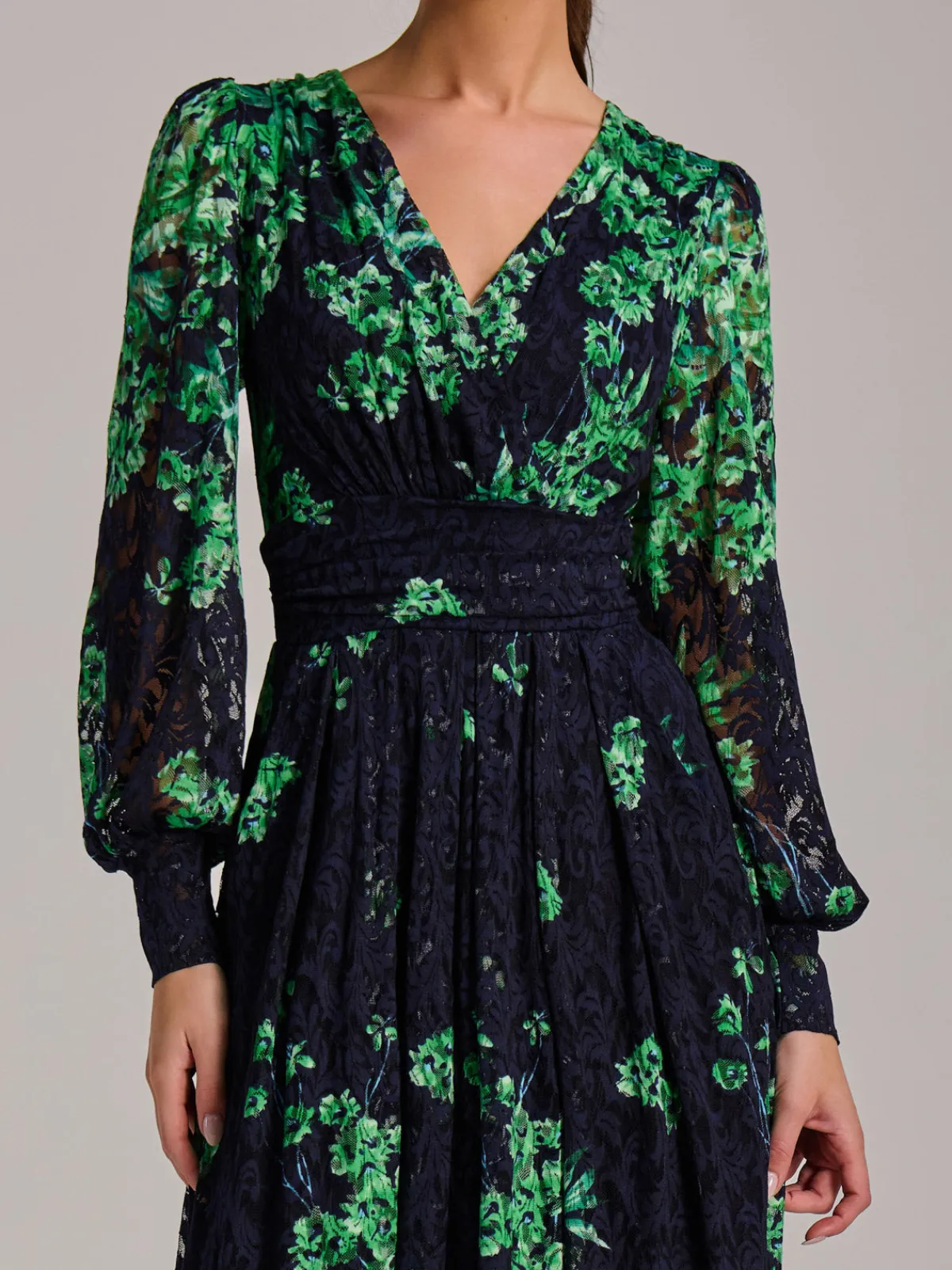 Jolie Moi Occasion Dresses|Floral Dresses-Long Sleeve Print Lace Maxi Dress, Navy Multi