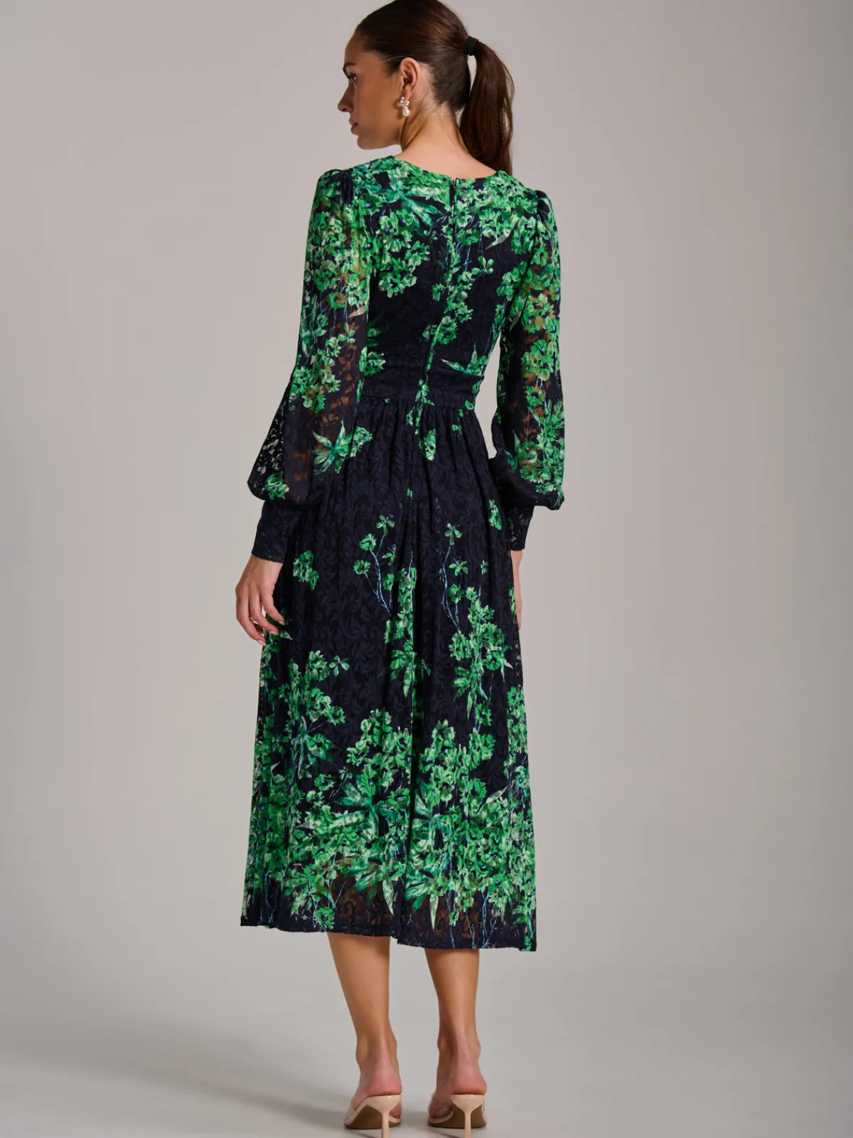 Jolie Moi Occasion Dresses|Floral Dresses-Long Sleeve Print Lace Maxi Dress, Navy Multi