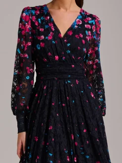 Jolie Moi Occasion Dresses|Floral Dresses-Long Sleeve Print Lace Maxi Dress, Pink Multi