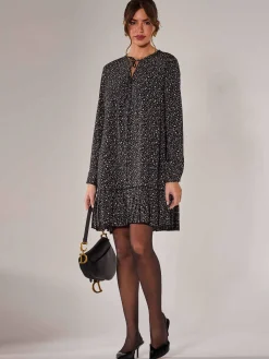 Jolie Moi Office Wear|Shirt Dresses-Long Sleeve Shirt Dress, Black Spot