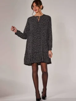 Jolie Moi Office Wear|Shirt Dresses-Long Sleeve Shirt Dress, Black Spot