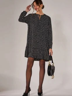 Jolie Moi Office Wear|Shirt Dresses-Long Sleeve Shirt Dress, Black Spot