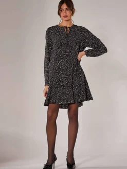 Jolie Moi Office Wear|Shirt Dresses-Long Sleeve Shirt Dress, Black Spot