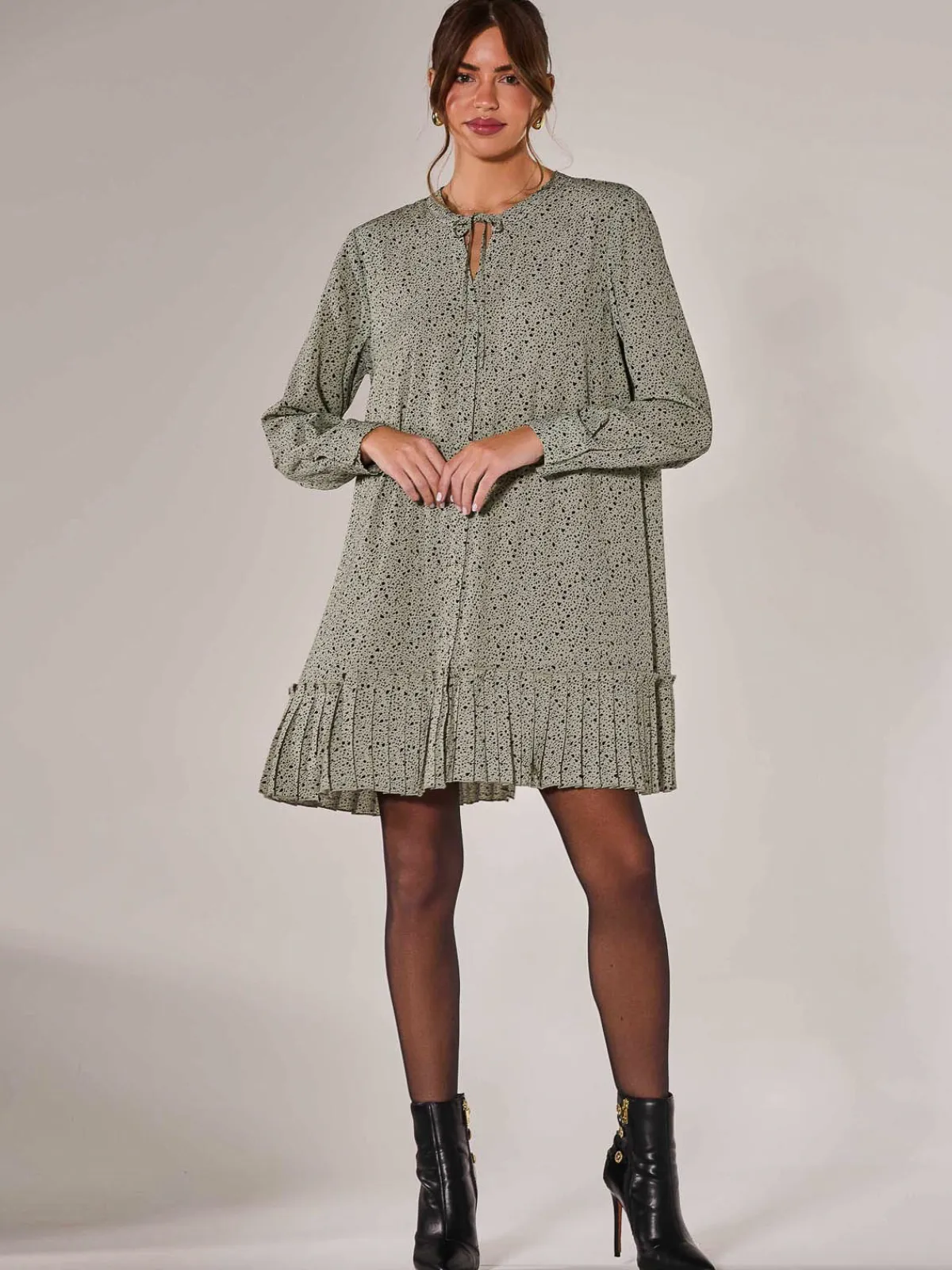 Jolie Moi Office Wear|Shirt Dresses-Long Sleeve Shirt Dress, Khaki Spot