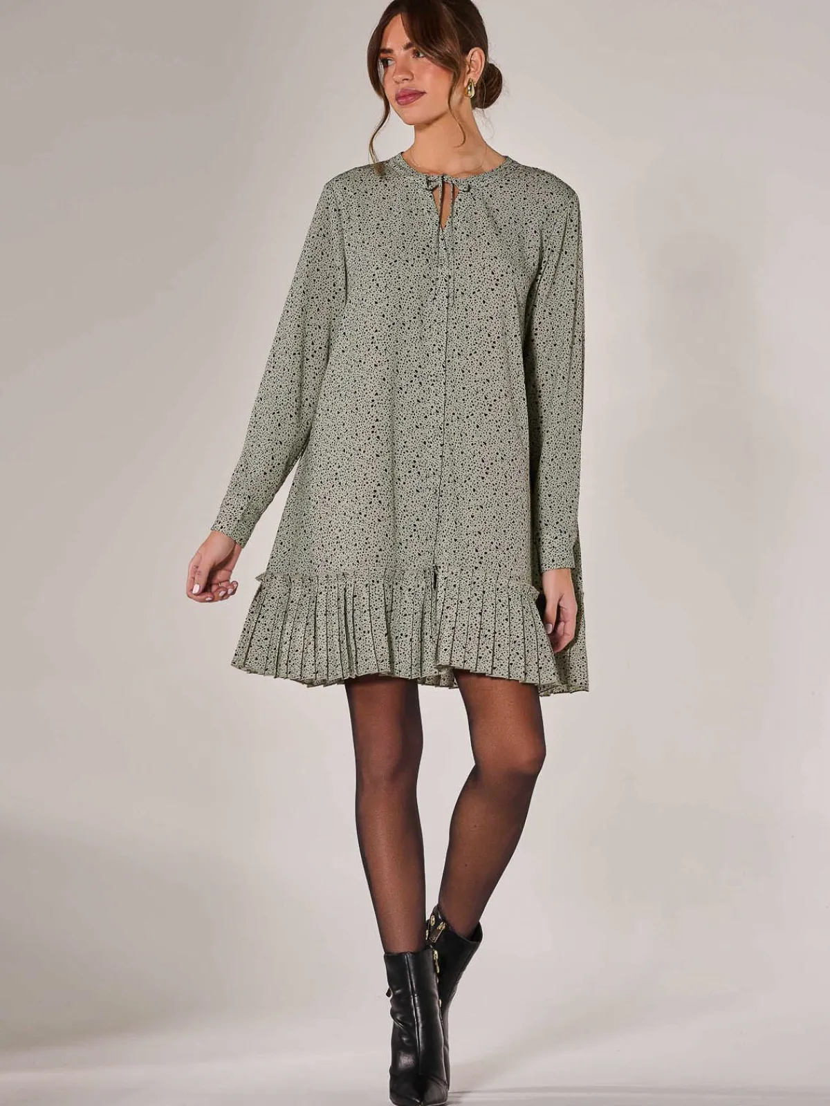 Jolie Moi Office Wear|Shirt Dresses-Long Sleeve Shirt Dress, Khaki Spot