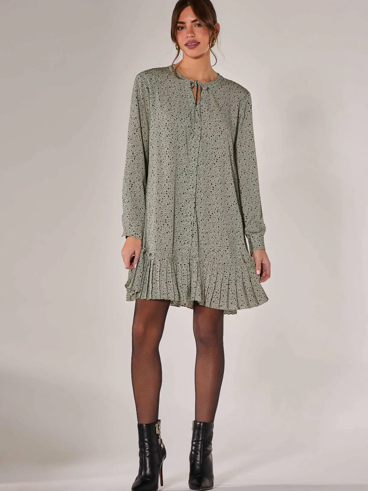 Jolie Moi Office Wear|Shirt Dresses-Long Sleeve Shirt Dress, Khaki Spot