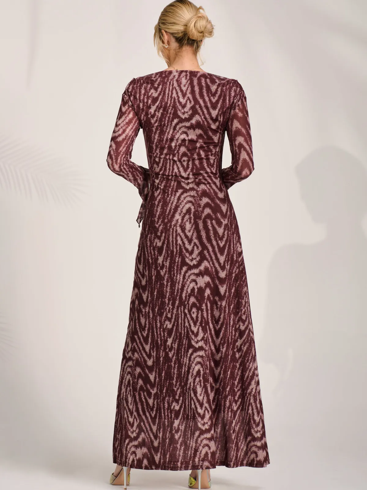 Jolie Moi Occasion Dresses|Animal Print Dresses-Long Sleeve Slash Neck Maxi Dress, Brown Animal