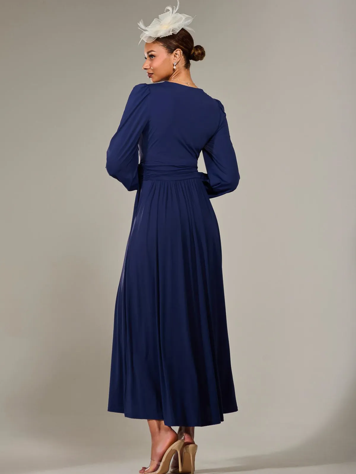 Jolie Moi Occasion Dresses|Race Day Dresses-Long Sleeve Super Soft Jersey Maxi Dress, Navy