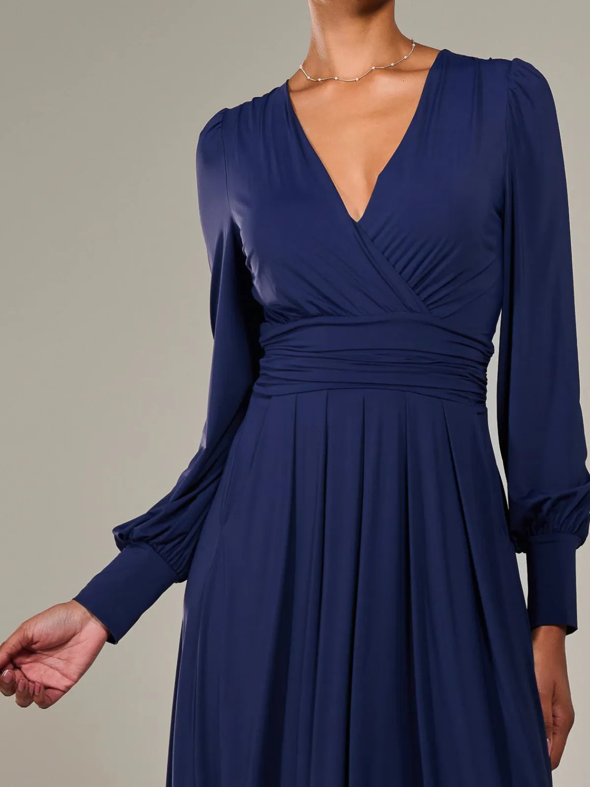 Jolie Moi Occasion Dresses|Race Day Dresses-Long Sleeve Super Soft Jersey Maxi Dress, Navy