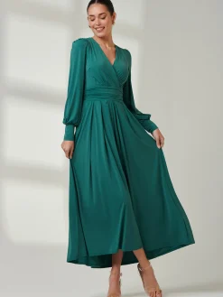 Jolie Moi Occasion Dresses|Jersey Dresses-Long Sleeve Super Soft Jersey Maxi Dress, Peacock Green