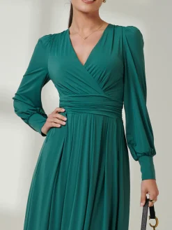 Jolie Moi Occasion Dresses|Jersey Dresses-Long Sleeve Super Soft Jersey Maxi Dress, Peacock Green