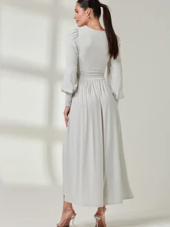 Jolie Moi Occasion Dresses|Long Sleeved Dresses-Long Sleeve Super Soft Jersey Maxi Dress, Pearl