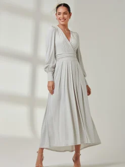 Jolie Moi Occasion Dresses|Long Sleeved Dresses-Long Sleeve Super Soft Jersey Maxi Dress, Pearl