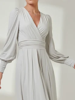 Jolie Moi Occasion Dresses|Long Sleeved Dresses-Long Sleeve Super Soft Jersey Maxi Dress, Pearl
