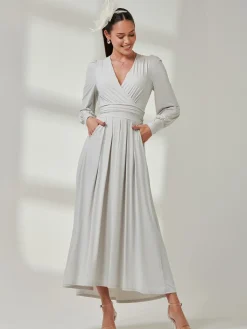 Jolie Moi Occasion Dresses|Long Sleeved Dresses-Long Sleeve Super Soft Jersey Maxi Dress, Pearl