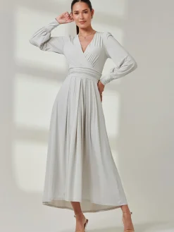 Jolie Moi Occasion Dresses|Long Sleeved Dresses-Long Sleeve Super Soft Jersey Maxi Dress, Pearl