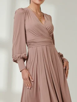 Jolie Moi Occasion Dresses|Long Sleeved Dresses-Long Sleeve Super Soft Jersey Maxi Dress, Rose Taupe