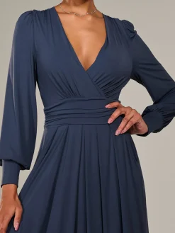Jolie Moi Occasion Dresses|Jersey Dresses-Long Sleeve Super Soft Jersey Maxi Dress, Steel Blue