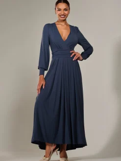 Jolie Moi Occasion Dresses|Jersey Dresses-Long Sleeve Super Soft Jersey Maxi Dress, Steel Blue