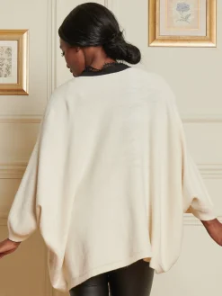Jolie Moi Knitted Cardigan-Loose Fit Batwing Knitted Cardigan, Cream