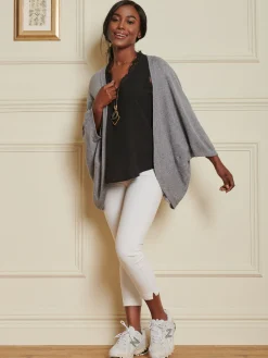 Jolie Moi Knitted Cardigan-Loose Fit Batwing Knitted Cardigan, Grey Heather