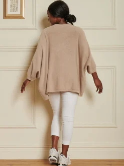 Jolie Moi Knitted Cardigan-Loose Fit Batwing Knitted Cardigan, Light Khaki