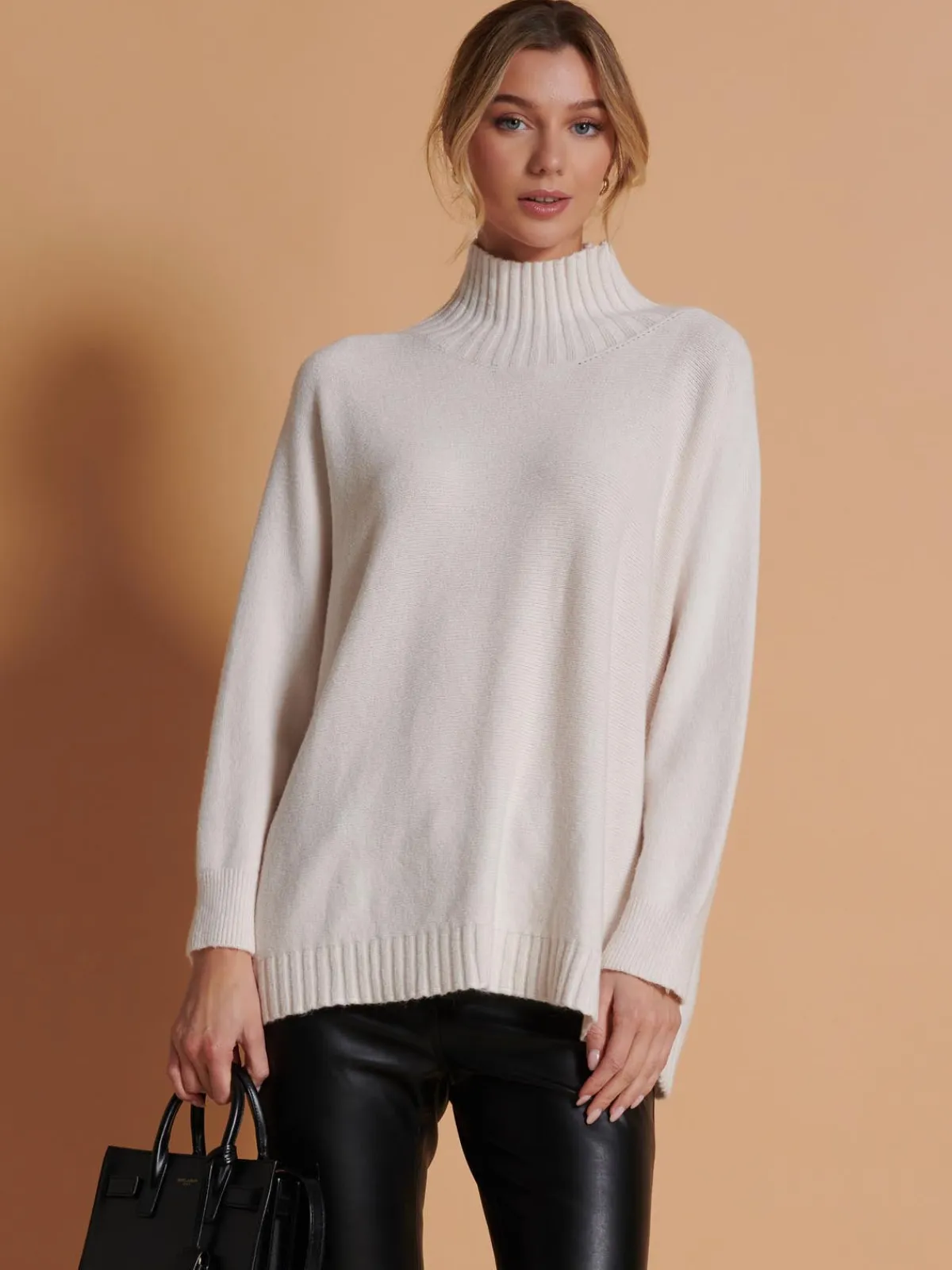 Jolie Moi Knitted Jumpers-Loose Fit High Neck Jumper, Calce