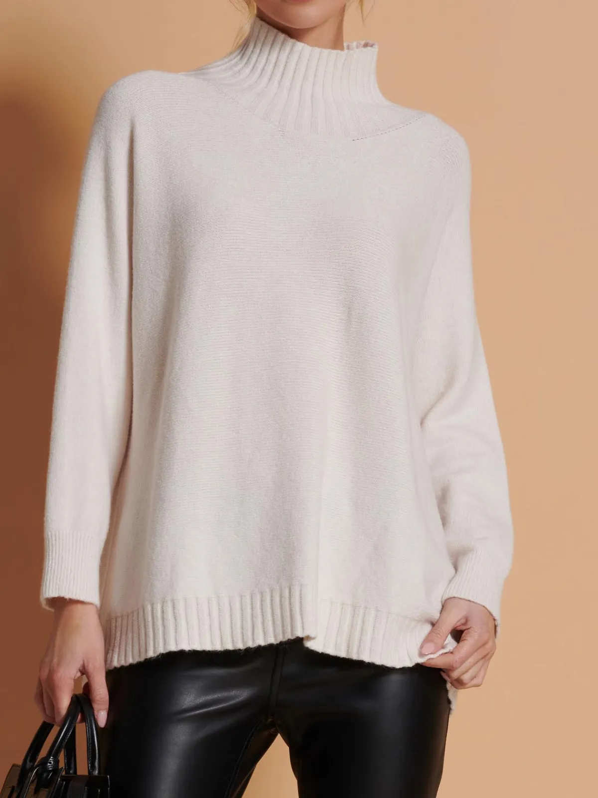 Jolie Moi Knitted Jumpers-Loose Fit High Neck Jumper, Calce