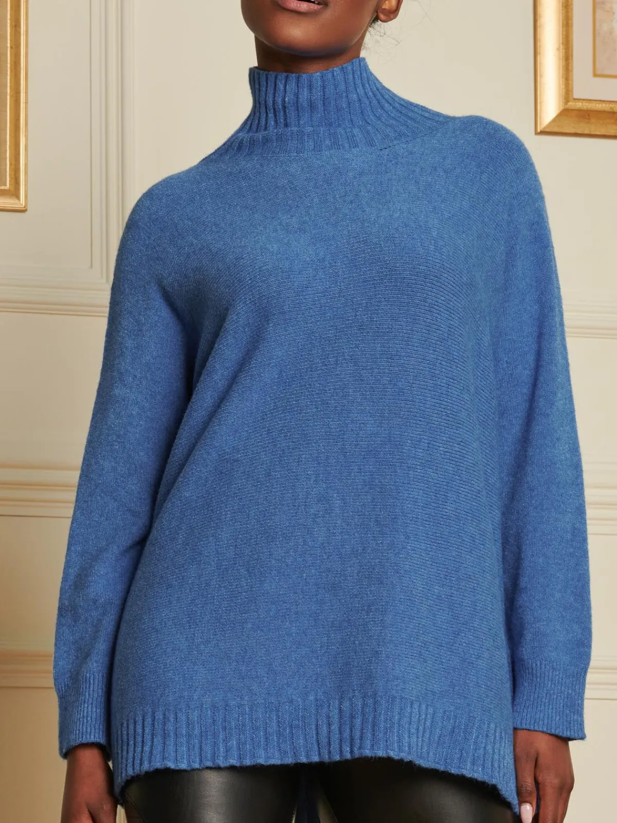 Jolie Moi Knitted Jumpers-Loose Fit High Neck Jumper, Grapemist