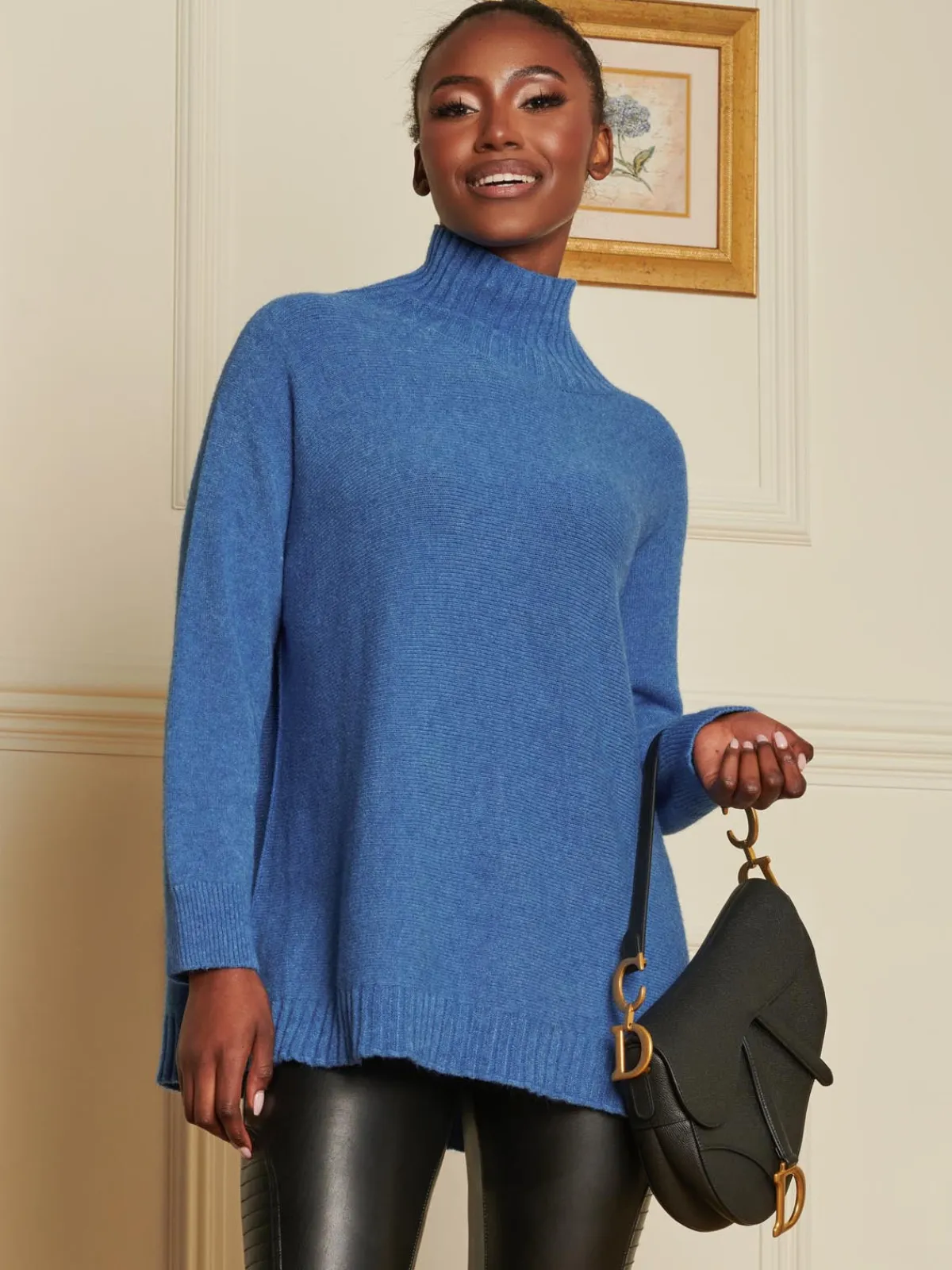 Jolie Moi Knitted Jumpers-Loose Fit High Neck Jumper, Grapemist