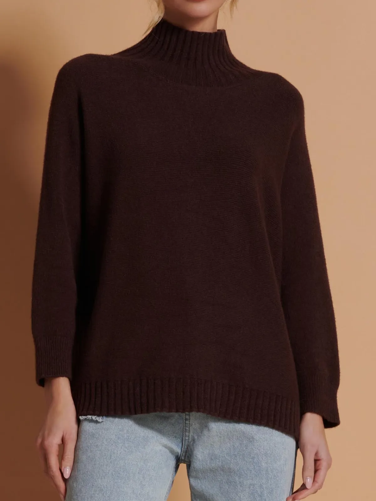 Jolie Moi Knitted Jumpers-Loose Fit High Neck Jumper, Maroon