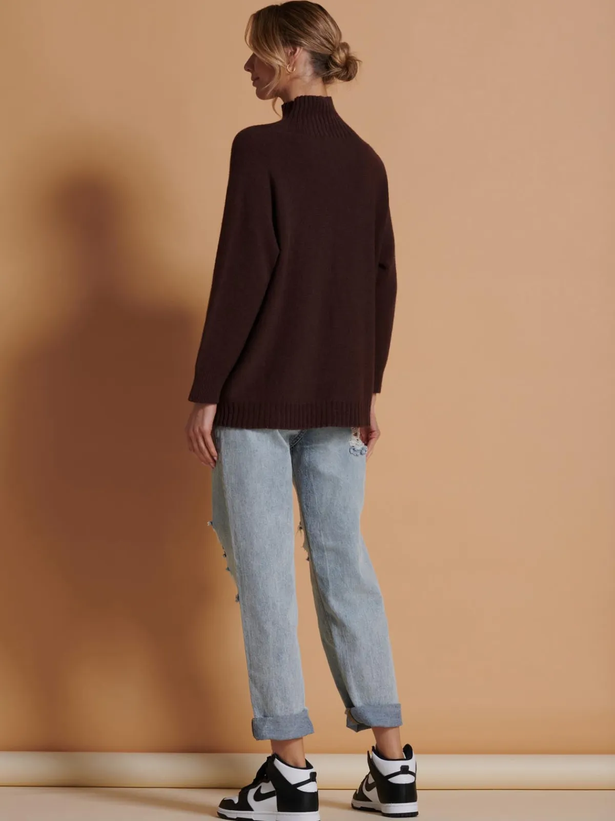 Jolie Moi Knitted Jumpers-Loose Fit High Neck Jumper, Maroon