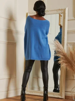 Jolie Moi Knitted Jumpers-Loose Fit Pocket Knit Jumper, Cornflower Blue